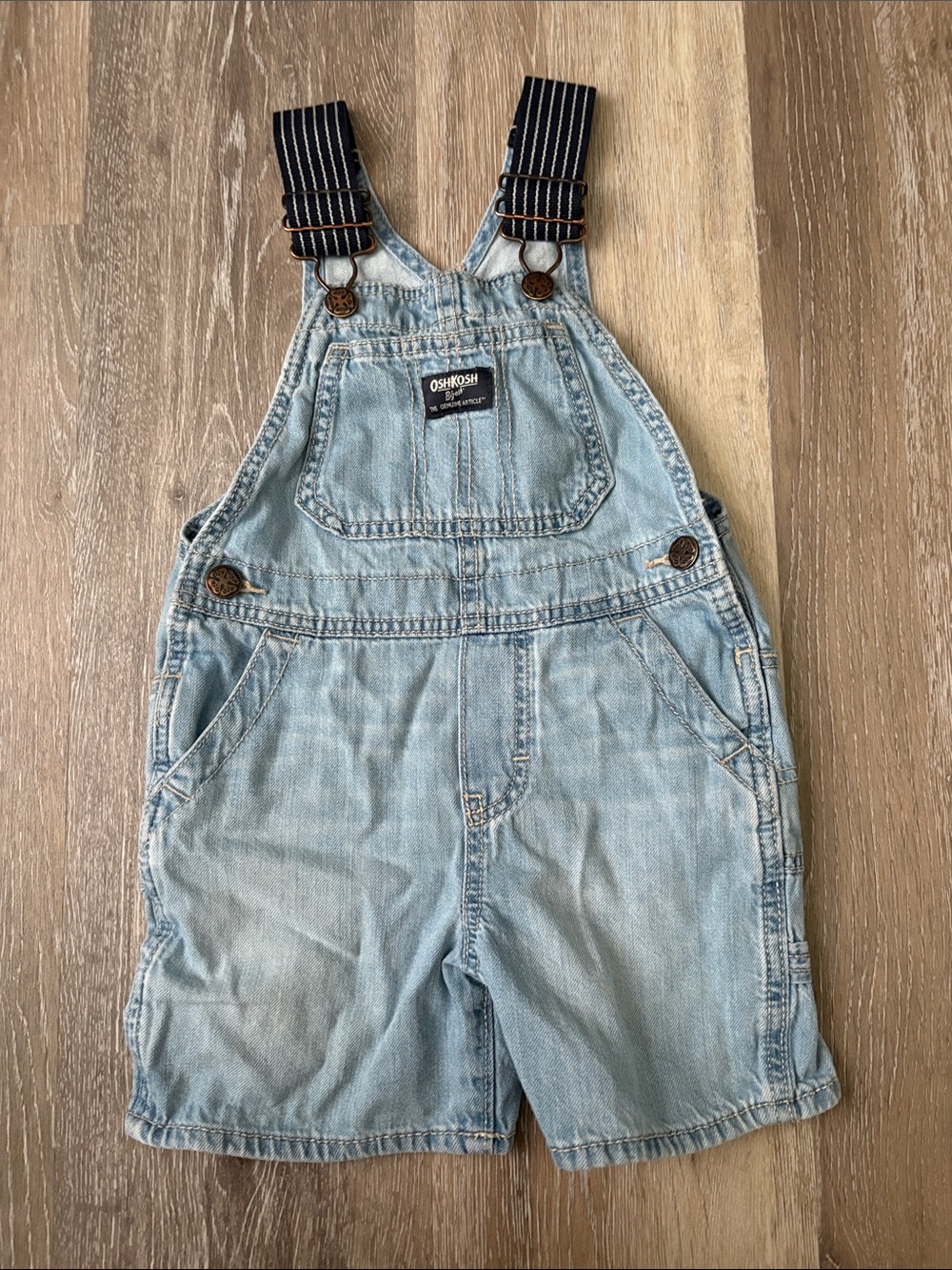 OshKosh B'gosh Light Blue Denim Short Overalls with Striped Straps